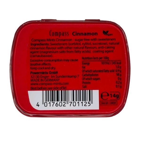 М'ятні цукерки Compass Mints Cinnamon без цукру 14 г 1125 фото