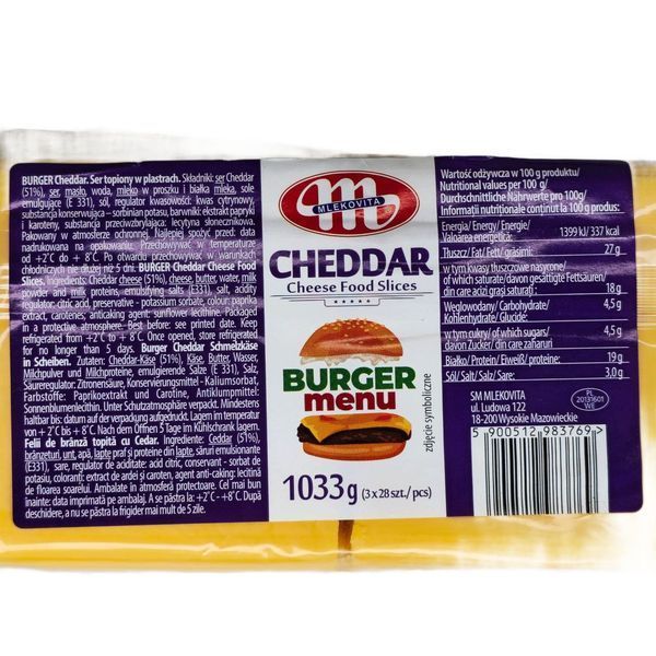 Плавлений сир Mlekovita Burger Cheddar скибочки 1033 г 83769 фото