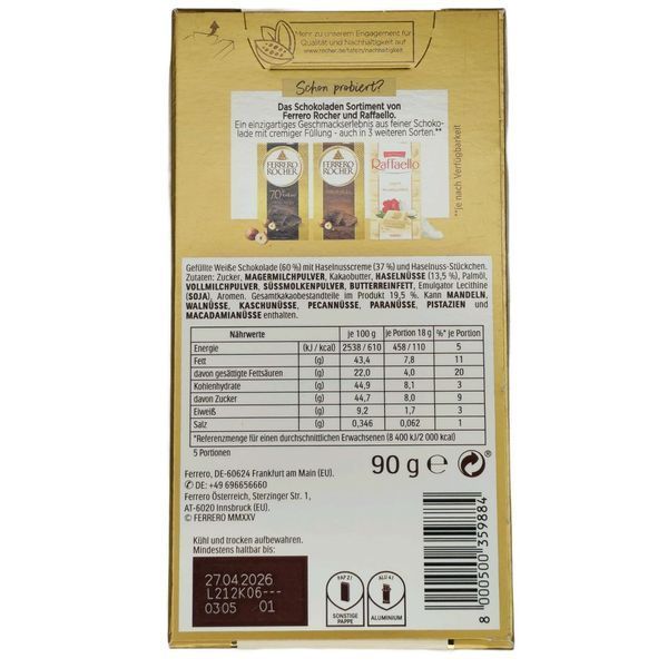 Шоколад білий Ferrero Rocher з фундуком 90 г 9884 фото