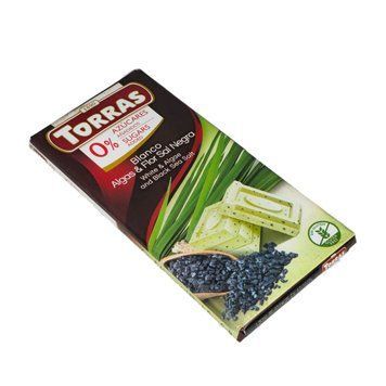Шоколад Torras білий з водоростями та чорною сіллю без цукру 75 г 04536 фото
