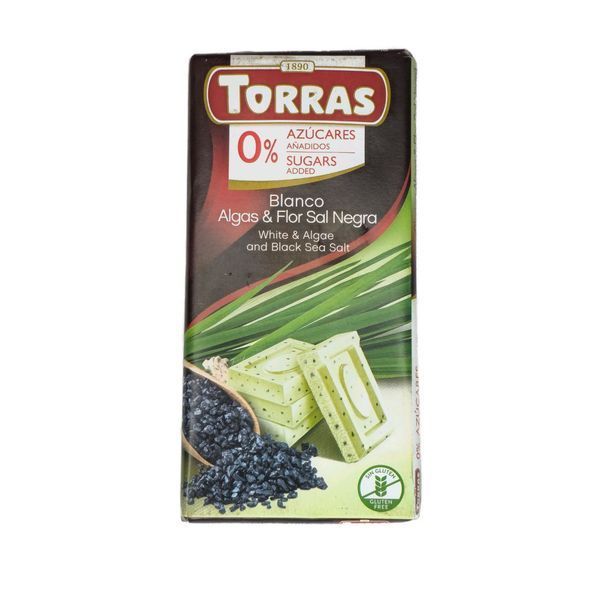 Шоколад білий з водоростями та чорною сіллю Torras без цукру 75 г 04536 фото